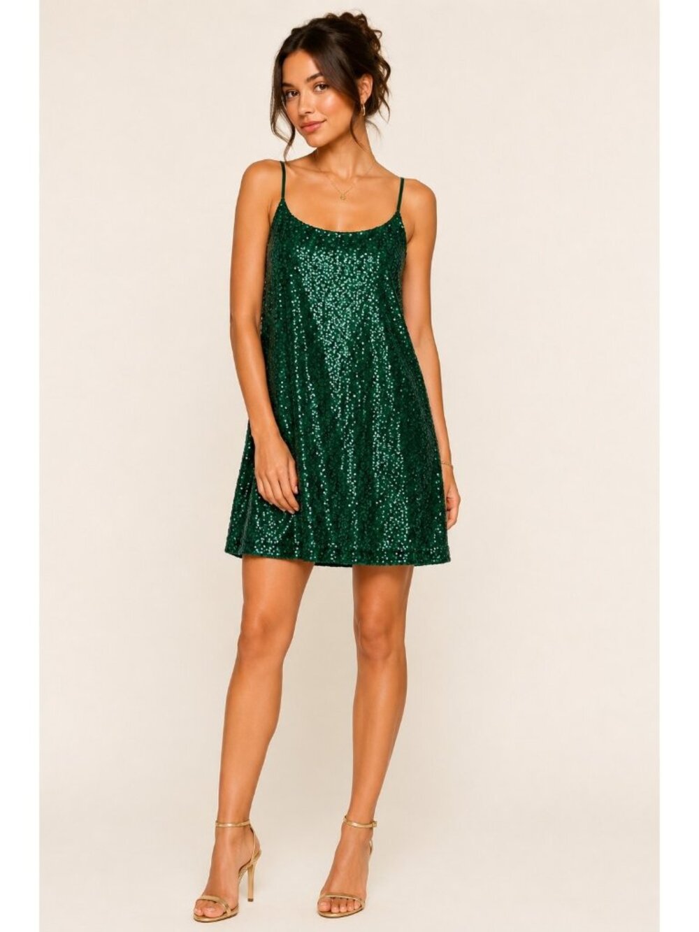 Melrose and Market Slip Dress Size Large Green Sequin Mini Cocktail Party NEW